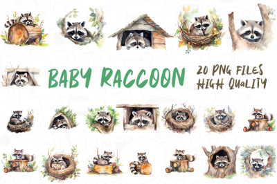 Funny Raccoon, Watercolor Bundle 04