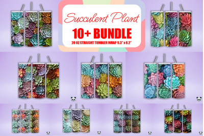 Colorful 3D Succulent Plant Skinny Straight Tumbler Wrap Bundle