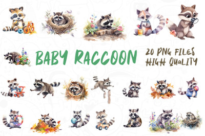 Funny Raccoon, Watercolor Bundle 05