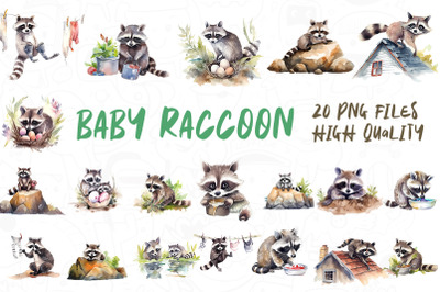Funny Raccoon, Watercolor Bundle 06