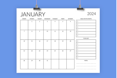 2024 8.5 x 11 Inch Calendar Monthly Planner
