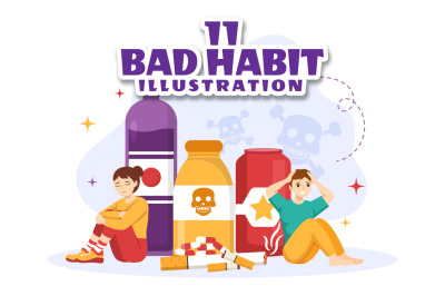 11 Bad Habit Vector Illustration