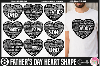 Father&#039;s Day heart Shape Word Art SVG bundle