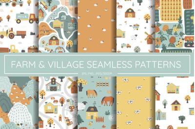 Farm&amp;Village Seamless Patterns
