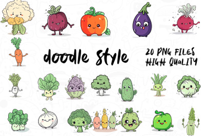 Vegetable Doodle, Clipart Bundle 02