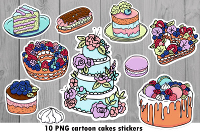 Cartoon cakes stickers, birthday cake sticker, wedding cake.