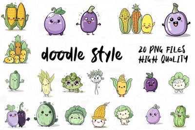Vegetable Doodle, Clipart Bundle 03