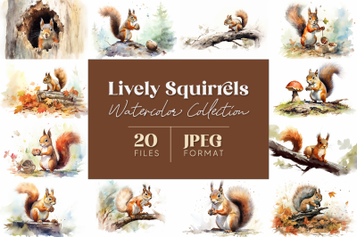 Lively Squirrels Watercolor Collection