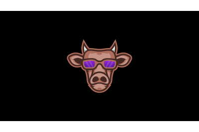 Cool cow with glasses head logo cartoon design abstract vector templat