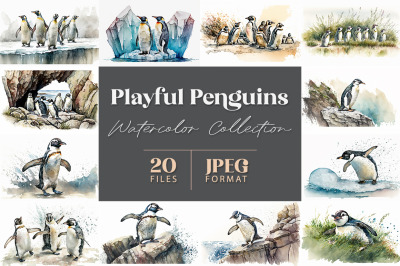 Playful Penguins Watercolor Collection