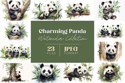 Charming Baby Panda Watercolor Collection
