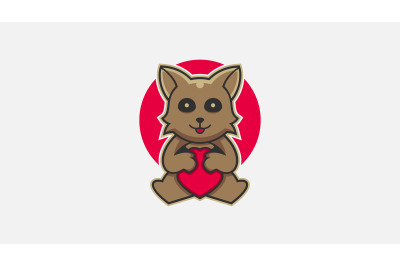 Cute Cat with Heart Love Logo cartoon design abstract vector template