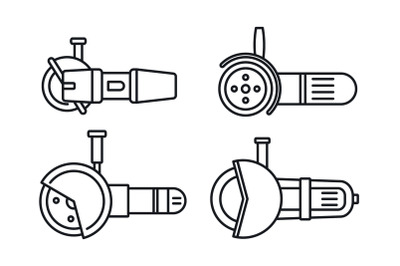 Electric angle grinder icon set, outline style