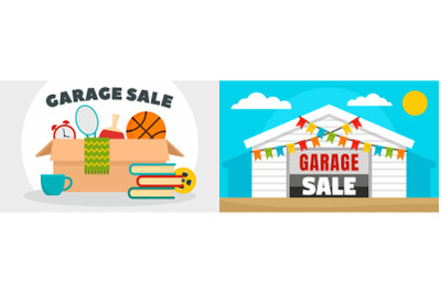 Garage sale banner set, flat style