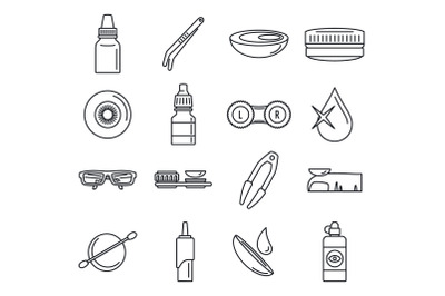 Optical contact lens icon set, outline style
