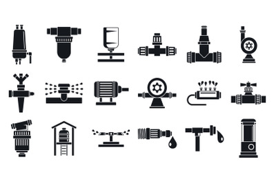 Garden irrigation system icon set, simple style