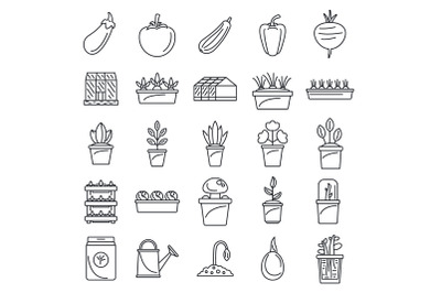 Greenhouse plant icon set, outline style