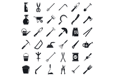 Home gardening tools icon set, simple style