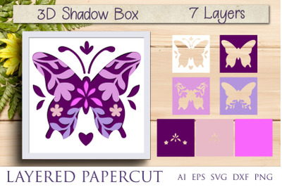 Butterfly and flower shadow box layered papercut