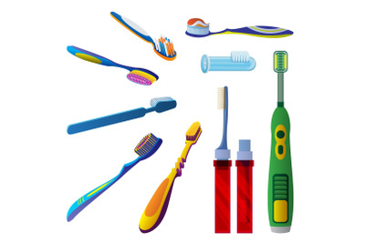 Toothbrush icon set, cartoon style