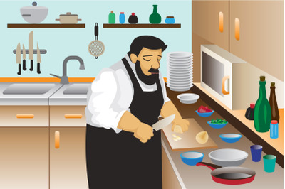 Cooker man concept background, cartoon style