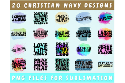 Christian Wavy Text Sublimation Designs Bundle, 20 Designs, Religious