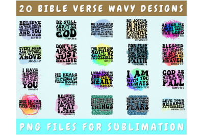 Bible Verse Wavy Text Sublimation Designs Bundle, 20 Designs, Christia