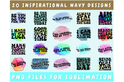 Inspirational Wavy Text Sublimation Designs Bundle, 20 Designs