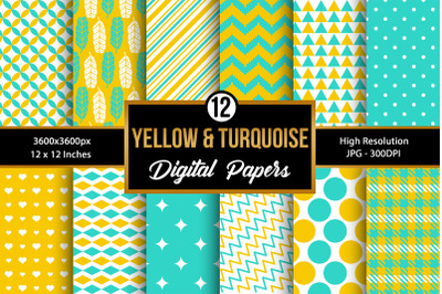 Yellow and Turquoise Pattern Digital Papers