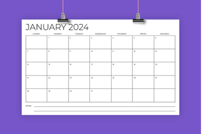 2024 8.5 x 14 Inch Calendar Template