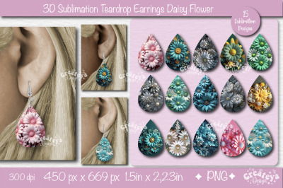 3D Earrings Sublimation| Teardrop earring 3D Daisy| 3D sublimation bun