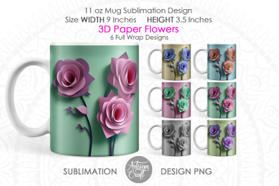 3D flower mug wrap, 3d paper flowers, mug sublimation wrap, 11oz mug
