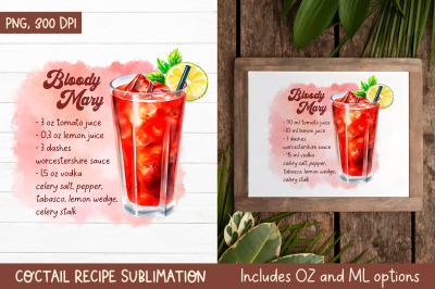 Bloody Mary Cocktail Recipe | Kitchen Towel Sublimation PNG
