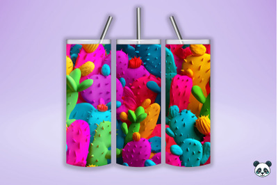 Colorful Cactus 3D Seamless Pattern