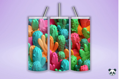 Colorful Cactus 3D Seamless Pattern