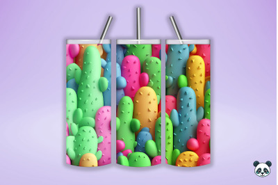 Colorful Cactus 3D Seamless Pattern