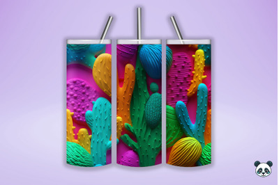 Colorful Cactus 3D Seamless Pattern