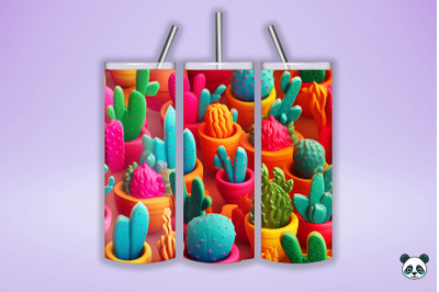 Colorful Cactus 3D Seamless Pattern