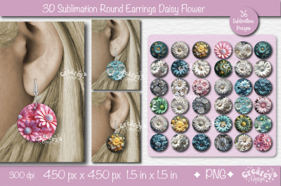 3D Earrings Sublimation| Round earring 3D Daisy 3D sublimation bundle