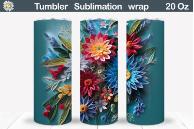 Quilling 3D Flowers Tumbler | Asters Flowers Tumbler