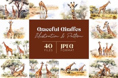 Graceful Giraffes Illustrations and Patterns