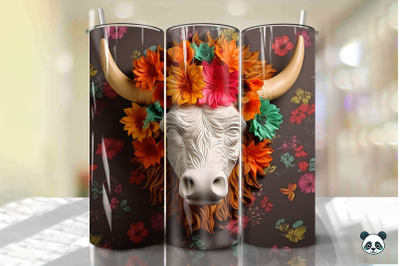 3D Highland Cow Tumbler Wrap Png 10