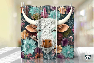 3D Highland Cow Tumbler Wrap Png 11