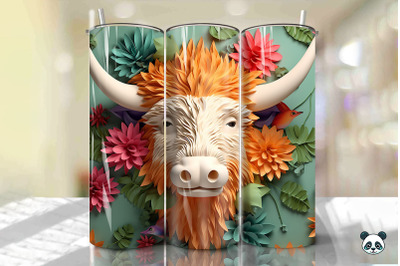 3D Highland Cow Tumbler Wrap Png 12