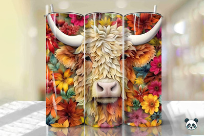 3D Highland Cow Tumbler Wrap Png 3