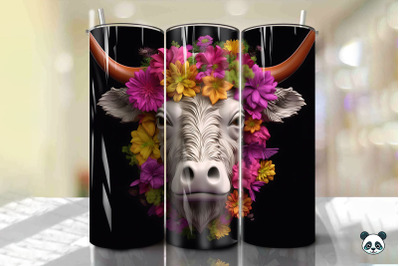 3D Highland Cow Tumbler Wrap Png 4