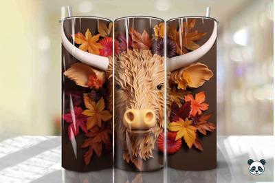 3D Highland Cow Tumbler Wrap Png 5