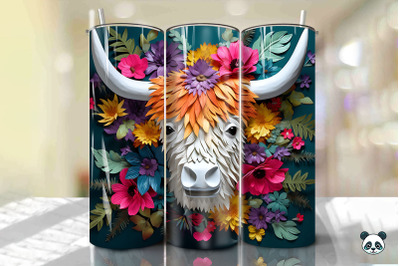 3D Highland Cow Tumbler Wrap Png 6