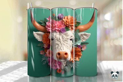 3D Highland Cow Tumbler Wrap Png 7