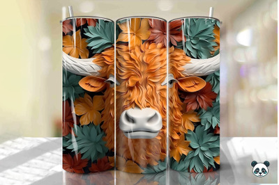 3D Highland Cow Tumbler Wrap Png 8